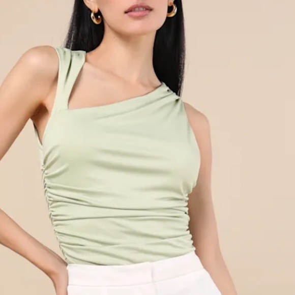 Lulus Tops - Lulu's Green Asymmetrical Ruched Tank Top